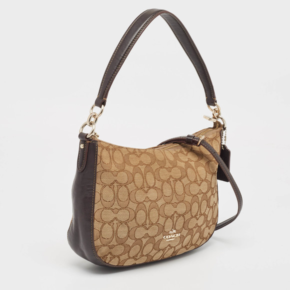 COACH Beige/Brown Signature Canvas and Leather Chelsea Hobo - Picture 3 of 8